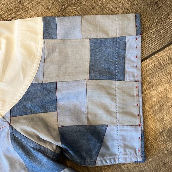 ONE432 Men's Short Sleeve Button Down Shirt Off White Blue Size XL - Picture 8 of 10